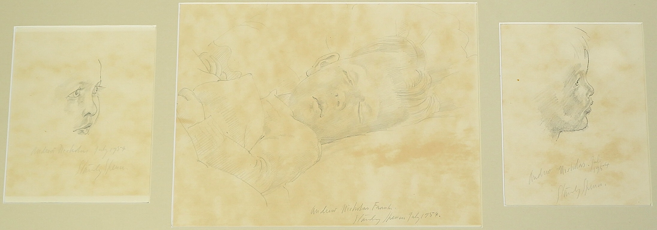 Sir Stanley Spencer R.A. (British, 1891-1959), pencil on paper, Studies of Andrew Franks, aged 2½ years at Chauntry Court, Maidenhead, during the summer of 1954, signed in pencil and dated July 1954, 24 x 32cm and 19.5 x